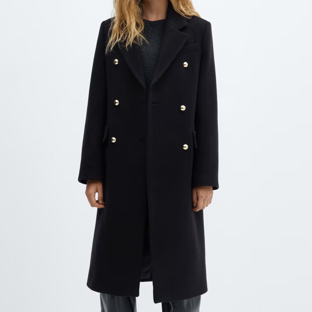 Mango Black Double-Breasted Coat
